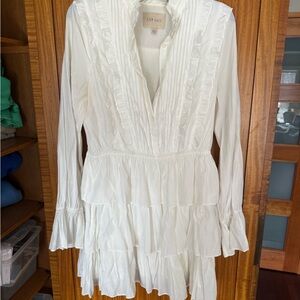 White Ruffled Long Sleeve Dress